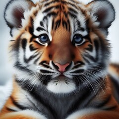 Fototapeta premium Beautiful tiger cub on a white background 