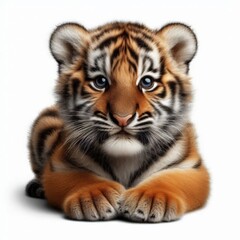 Fototapeta premium Beautiful tiger cub on a white background 