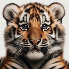 Fototapeta premium Beautiful tiger cub on a white background 