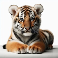 Obraz premium Beautiful tiger cub on a white background 