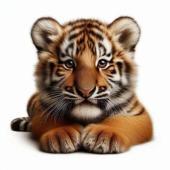 Obraz premium Beautiful tiger cub on a white background 