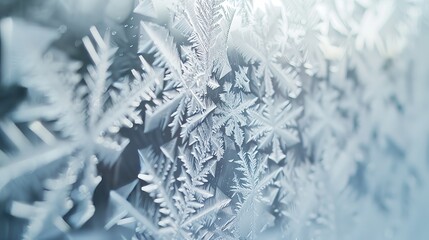 Macro shot captures intricate ice crystals on a windowpane, showcasing delicate patterns in stunning detail.