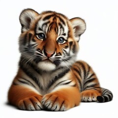 Obraz premium Beautiful tiger cub on a white background 