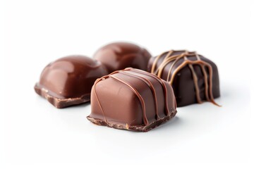 Fancy chocolate bonbons with swirls. Luxurious treats for chocolate lovers. Melt-in-your-mouth goodness.