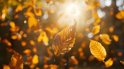  Falling tree leaves in autumn