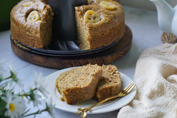 Homemade steamed sponge banana cake