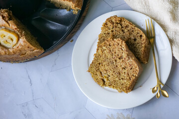 Homemade steamed sponge banana cake