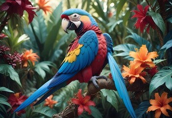 Obraz premium macaw in forest at trees
