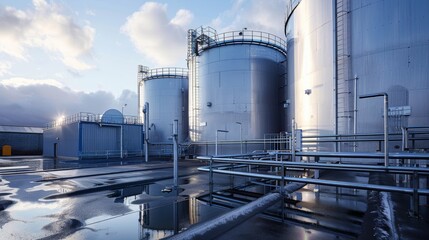 Obraz premium Water treatment tanks at power plant.