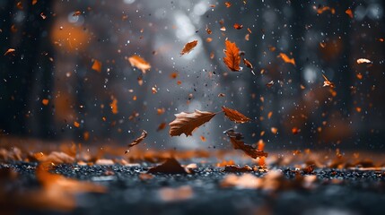 Falling tree leaves in autumn