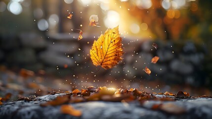 Falling tree leaves in autumn