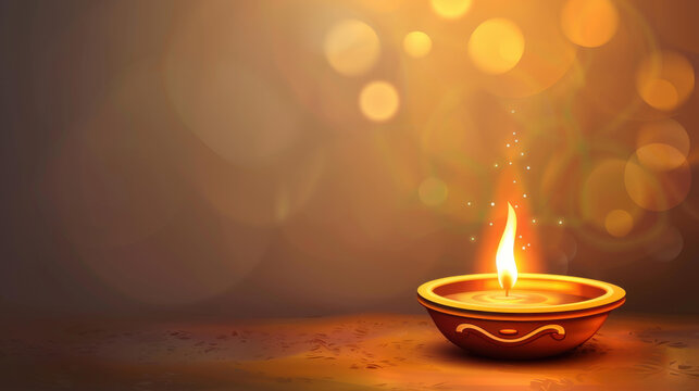 Festive scene with a traditional oil lamp and bokeh lights on a cheerful jur sital background.