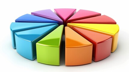 Fototapeta premium 3D financial pie chart with multicolored segments, investment analysis clipart, white background