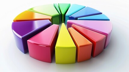 Obraz premium 3D financial pie chart model, investment analysis, multicolored segments, isolated on white