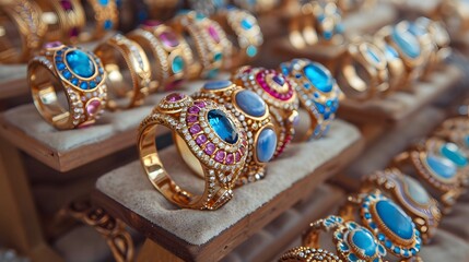 Different and beautiful jewelry sets on the table