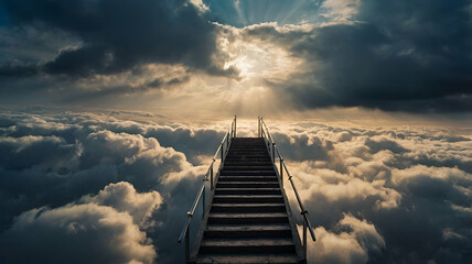 Fototapeta premium Stairway through the clouds to the heaven