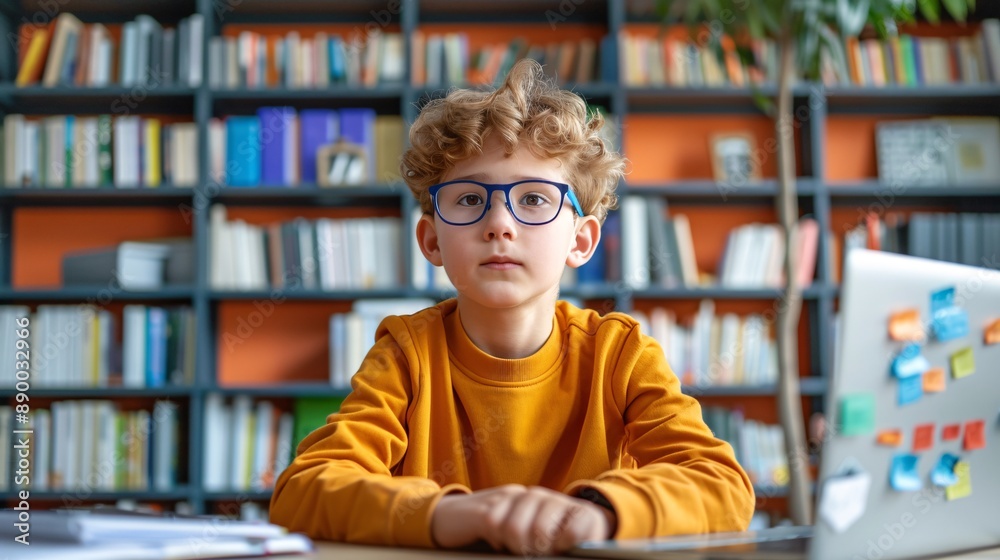 Aufkleber A visually impaired student using tactile graphics to understand a lesson Stock Photo with copy space