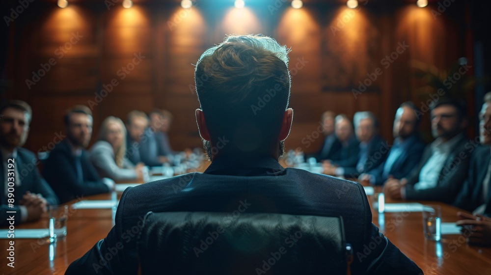 Poster A meeting room filled with employees, including a person using sign language to communicate, emphasizing effective communication in an inclusive environment Stock Photo with copy space