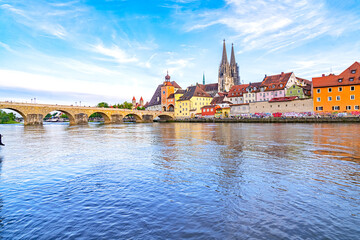 Naklejka premium Beautiful summer view at Amazing Old Town of Regensburg, Germany