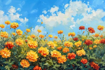 Marigold garden bright orange and yellow flowers