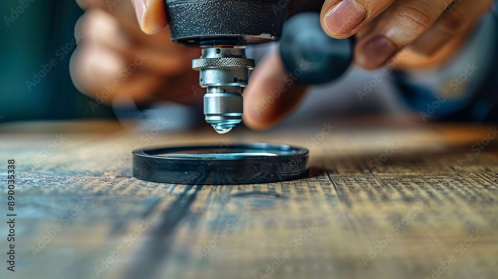 Poster A visually impaired professional using a screen magnifier and adaptive technology to manage their daily tasks Stock Photo with copy space