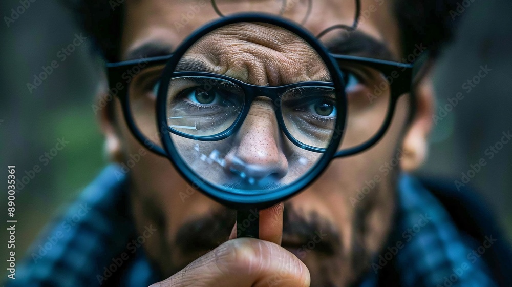 Poster A visually impaired professional using a screen magnifier and adaptive technology to manage their daily tasks Stock Photo with copy space