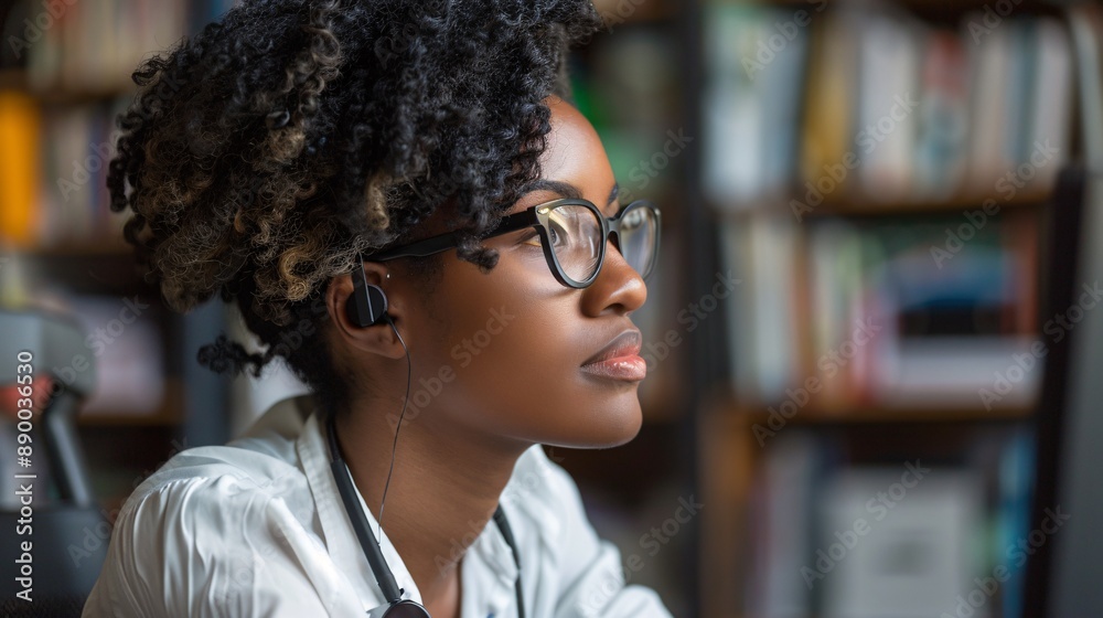 Aufkleber a collaborative virtual meeting where a hearing-impaired remote worker uses a captioning device to f