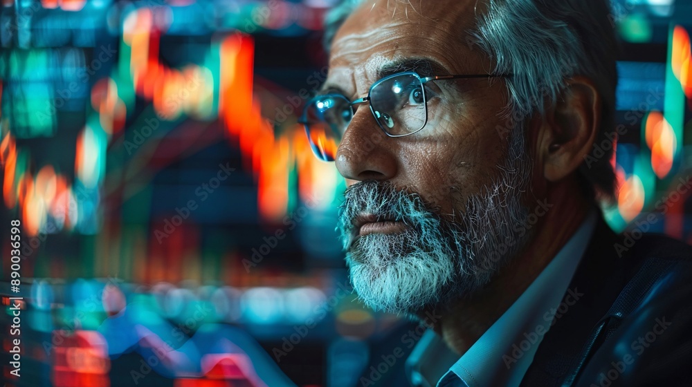 Aufkleber A business owner with a visual impairment using adaptive technology to analyze market trends on a computer Stock Photo with copy space