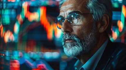 Fototapeta premium A business owner with a visual impairment using adaptive technology to analyze market trends on a computer Stock Photo with copy space