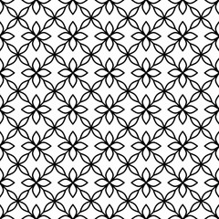 Seamless floral pattern with simple four-petal leaf shapes on white background. Suitable for various creative projects.