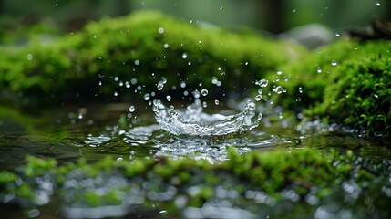 naturegreen grass  background wallpaper green environment, drop of water splash  in beautiful resolution,Water drop on the surface of the water, Splash in the forest
