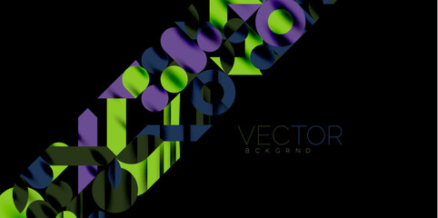 Colorful simple dynamic geometric forms circles lines and round shapes. Mosaic techno art concept. Vector Illustration For Wallpaper, Banner, Background, Card, Book Illustration, landing page