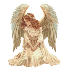 Angel with Wings in a White Dress.