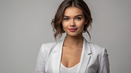 Obraz premium Young Businesswoman on White Background