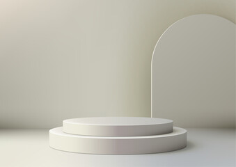 Elegant 3D White Pedestal with Curved Wall Backdrop for Showroom