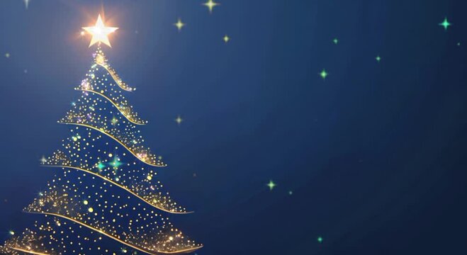 Animation of a glowing festive Christmas tree. The concept of the holiday and the background picture in 4k format Merry Christmas and New Year.