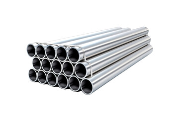 A Stack of Shiny Steel Pipes Under A White Light on a Clear PNG or White Background.