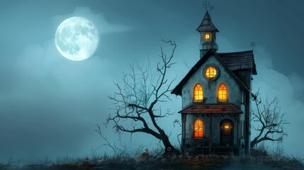 Haunted House Under a Full Moon