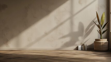 Empty room interiors in warm neutral colors with day lighting, minimal furniture and copy space. Conceptual Interiors design composition image for Real Estate