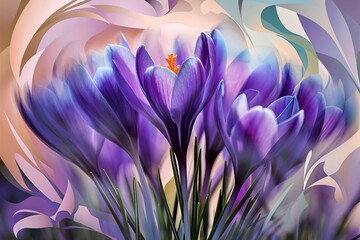 A beautifully blurred and abstract perspective of crocus flowers