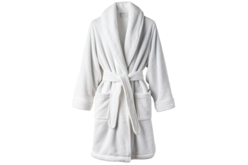 A Pristine White Robe Awaits in the Soft Morning Light on a Clear PNG or White Background.