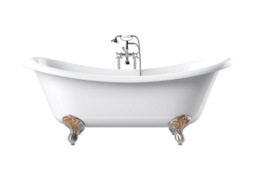 A Pristine White Clawfoot Tub Ready for Relaxation on a Clear PNG or White Background.