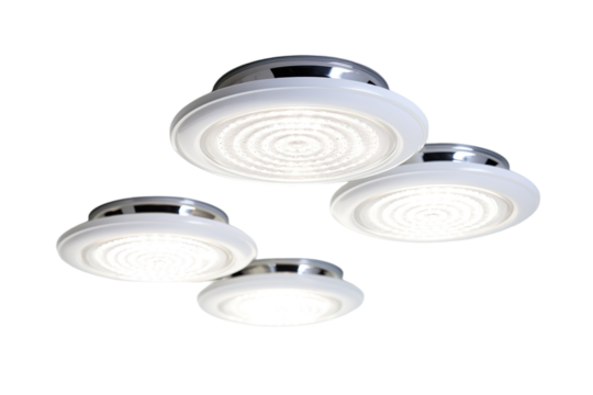 A Cluster of Modern Recessed Ceiling Lights Cast a Bright Glow in a Contemporary Space on a Clear PNG or White Background.
