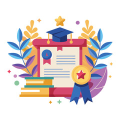 Flat illustration of graduation certificate