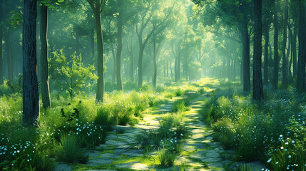 Obraz premium the sense of adventure that comes with exploring the forest trails, where every twist and turn offers new vistas and discoveries..