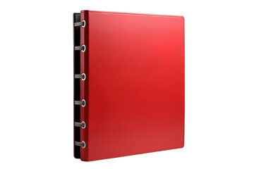 A Crimson Canvas Awaiting Inspiration: A Closed Red Leather Bound Journal With Silver Rings on a Clear PNG or White Background.