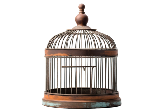 A Rustic Birdcage Longs for Flight Against a Pristine White Background on a Clear PNG or White Background.