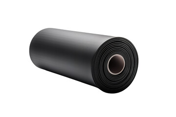 A Rolled Up Length Of Black Rubber Sheeting Ready For Use on a Clear PNG or White Background.