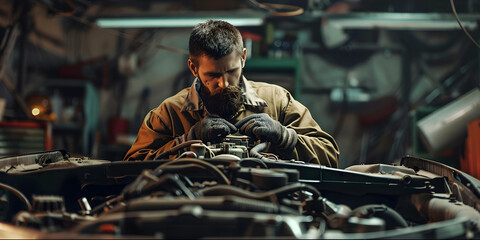 worker repair car engine