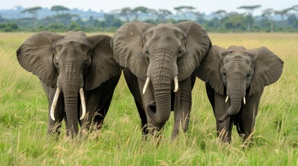 Obraz premium Explore the social structure and behavior of African elephant herds, focusing on communication and familial bonds.